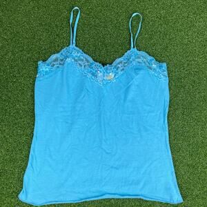 Vintage Y2K NWT 976 Clue Blue Lace Trim Beaded Cami Sz L